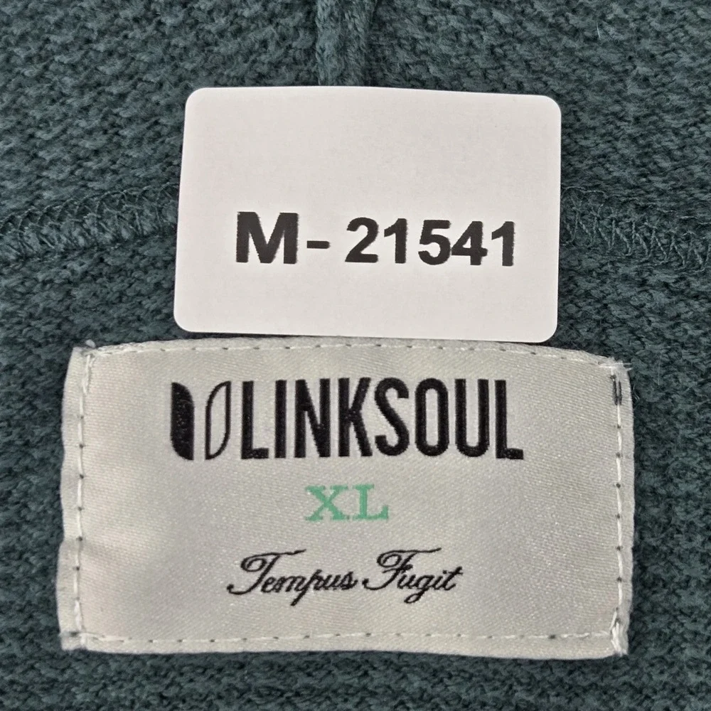 Linksoul Men Sweater XL Green Cashmere Blend Thermal Drawstring‎ Long Sleeve